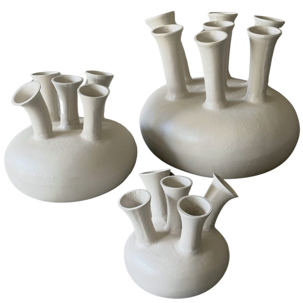 NoSeasons Tulpenvaas - Toetervaas 7 openingen Beige - 40x36 cm