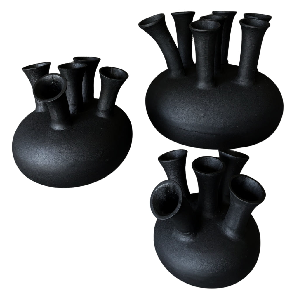 NoSeasons Tulpenvaas - Toetervaas 5 openingen Zwart - 31x26 cm