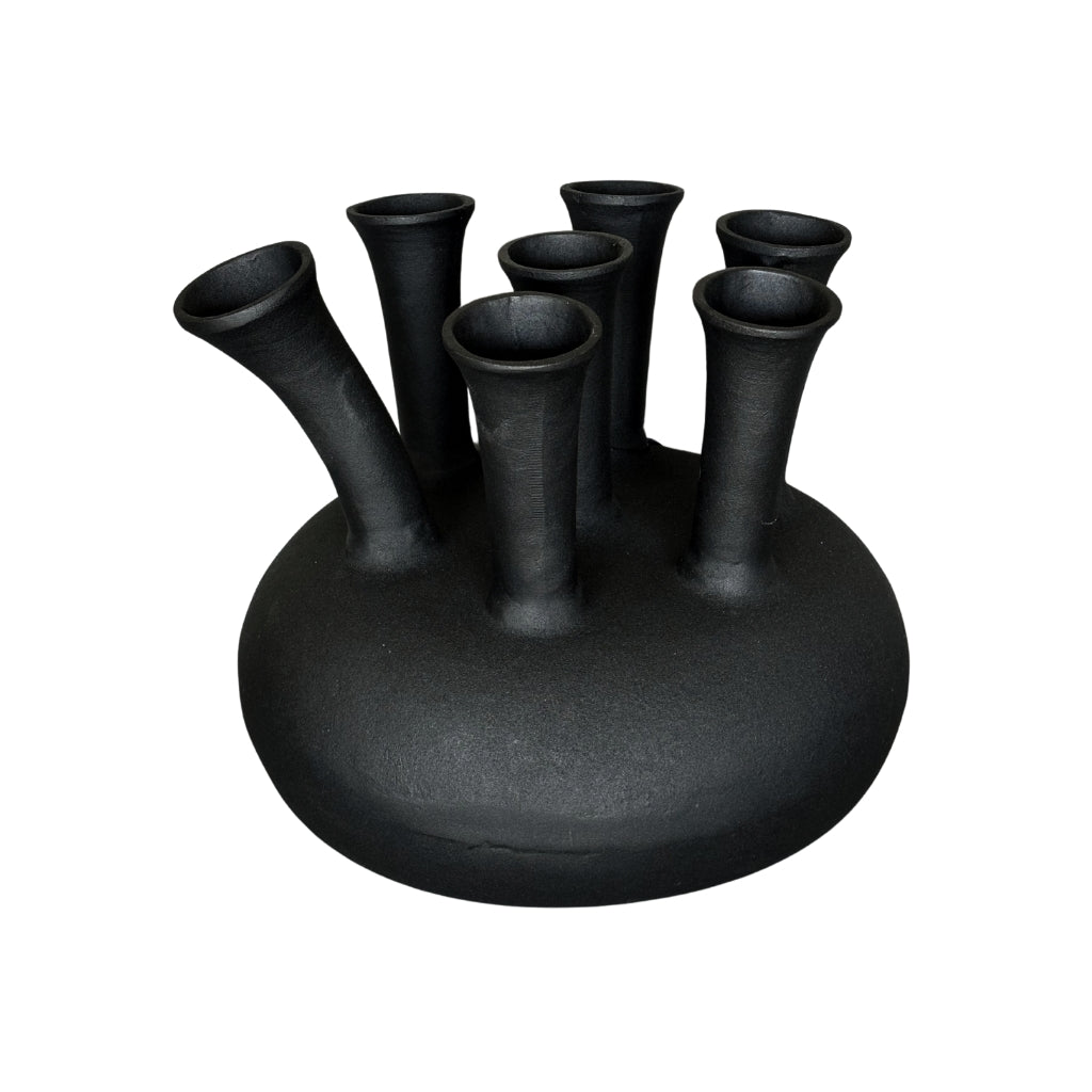 NoSeasons Tulpenvaas - Toetervaas 7 openingen Zwart - 40x36 cm